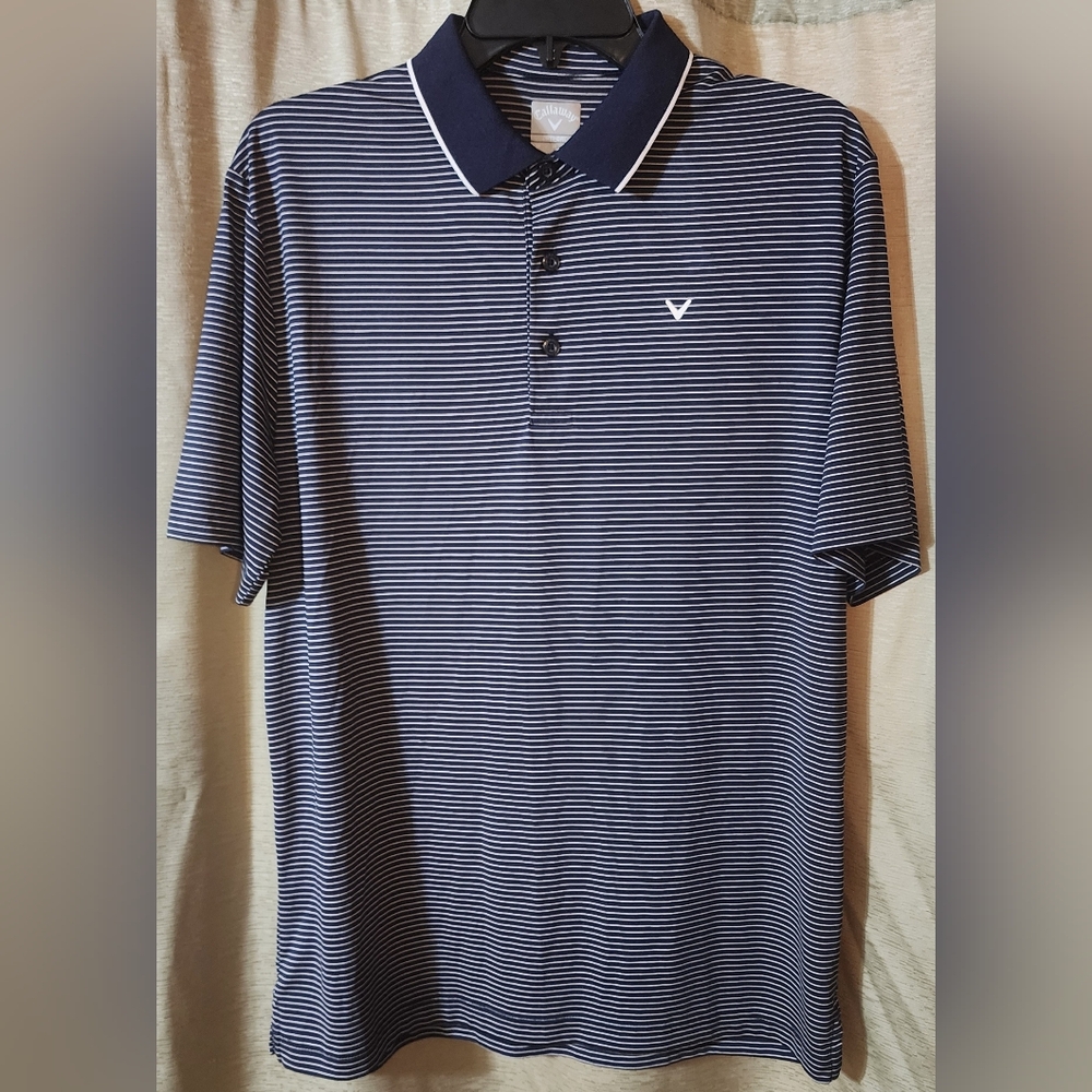 Callaway Navy and White Striped Golf Polo